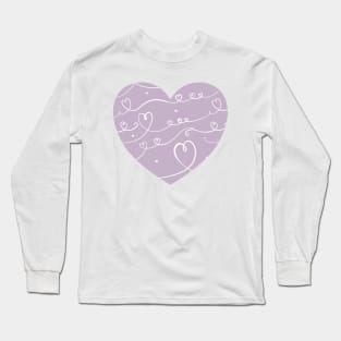 Big cute purple heart with doodle pattern. Long Sleeve T-Shirt